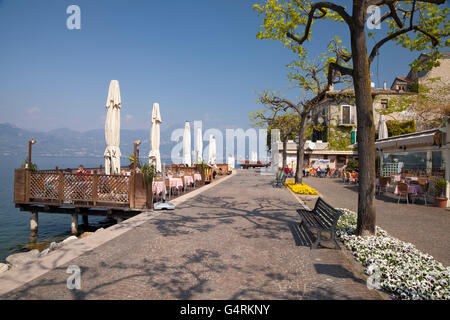 Waterfront promenade, a Torri del Benaco sul Lago di Garda, Veneto, Italia, Europa, PublicGround Foto Stock