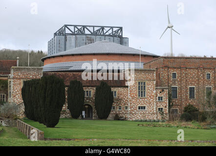 Una visione generale del sito di Glyndebourne, a seguito del lancio della turbina eolica del centro, presso il sito dell'organizzazione artistica, vicino a Lewes, East Sussex. Foto Stock