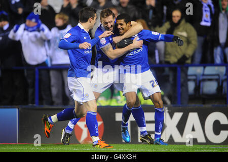 Calcio - Npower Football League Championship - Leicester City / Middlesbrough - The King Power Stadium. Jermaine Beckford di Leicester City celebra il suo obiettivo di equalizzazione con Steve Howard e David Nugent Foto Stock