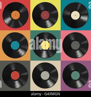 Dischi in Vinile con etichette colorate Illustrazione Vettoriale