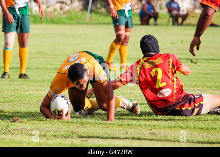 Isole di Cook, Aitutaki, Rugby gioco contro di Aitutaki Rarotonga Foto Stock