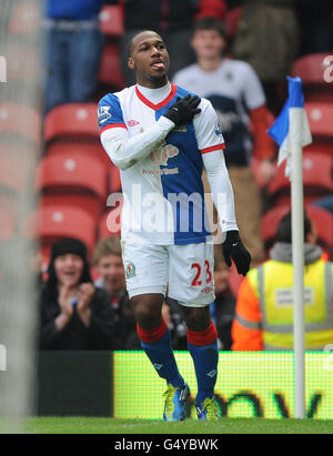 Il giovane Hoilett di Blackburn Rovers celebra il suo obiettivo contro i Queens Park Rangers'. Foto Stock