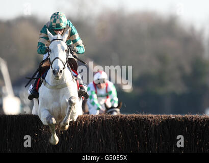 Corse ippiche - Racing Plus Chase Day - Kempton Park. Nacarat guidato da Paddy Brennan vince la corsa Racing Plus Chase durante il Racing Plus Chase Day al Kempton Park Racecourse, Middlesex. Foto Stock