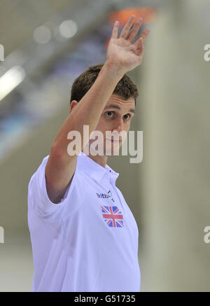 David Davies dopo il British gas Swimming Championships al Aquatics Center nel Parco Olimpico di Londra. PREMERE ASSOCIAZIONE foto. Data immagine: Sabato 10 marzo 2012. Vedi la storia della Pennsylvania NUOTARE a Londra. Il credito fotografico dovrebbe essere: Martin Rickett/PA Wire Foto Stock