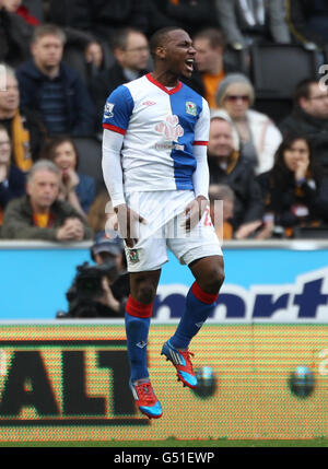 Blackburn Rovers Junior Hoilett festeggia il traguardo di apertura contro Wolverhampton Wanderers durante la partita della Barclays Premier League al Molineux di Wolverhampton. Foto Stock