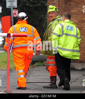 Colliery Workers The Daw Mill Colliery vicino a Coventry, la più grande miniera di carbone del Regno Unito, in quanto UK Coal sta consultando per chiudere la colliria in base ai piani per ristrutturare l'attività, mettendo a repentaglio 800 posti di lavoro. Foto Stock