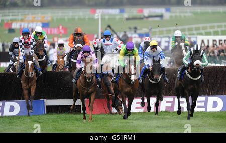 Kauto Star guidato da Ruby Walsh (centro) durante la Betfred Cheltenham Gold Cup Chase il giorno della Gold Cup, durante il Cheltenham Festival. Foto Stock