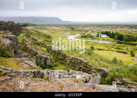 L'Islanda, Thingvellir, un luogo e un parco nazionale nel sud-ovest dell'Islanda, 40 km a est di Reykjavík sulla riva nord del Lago Þingvallavatn Foto Stock