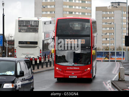 Stock di autobus. Autobus a due piani National Express West Midlands a Stafford. Foto Stock