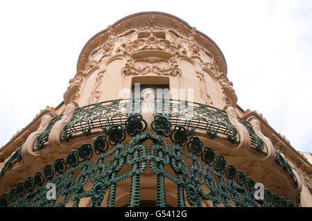 La facciata della SGAE edificio, Longoria House. Madrid, Spagna. Foto Stock