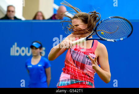 Katy Dunne (GB) giocando nel primo turno di qualificazione, Aegon International, Eastbourne, 2016. (Fotografo accreditato) Foto Stock