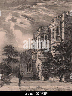 HADDON HALL: dal giardino. Derbyshire, antica stampa 1836 Foto Stock