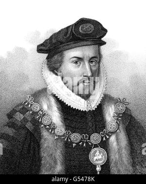 Sir Christopher Hatton, 1540-1591, un politico inglese, Lord Cancelliere di Inghilterra Foto Stock
