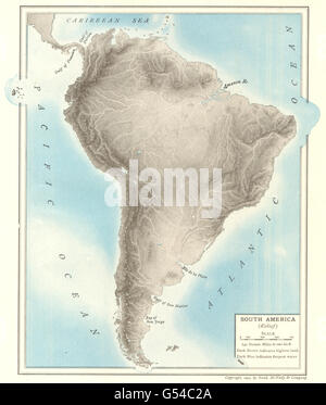 Sud America (sfiato). Fiumi montagne, 1907 Mappa antichi Foto Stock