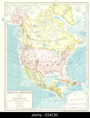 Nord America (politico). Stati Uniti Dominion del Canada Meixco, 1907 Mappa Foto Stock