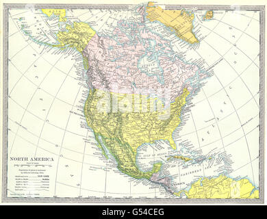 Nord America politica. Stati Uniti. Dominio del Canada. Meixco, 1907 Mappa Foto Stock