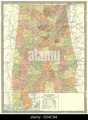 Lo stato dell'Alabama mappa. Contee, 1907 Foto Stock