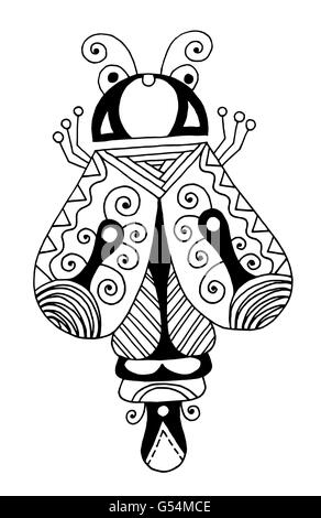 In bianco e nero a mano il disegno della camicia del coleottero etnica in appartamento Illustrazione Vettoriale