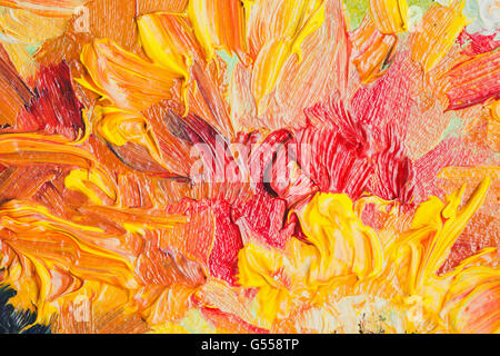 Pittura di olio di close-up frammento, colpi di astratta fiori colorati Foto Stock