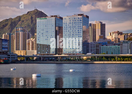 Il Kwun Tong bacino in Kowloon, Hong Kong. Foto Stock
