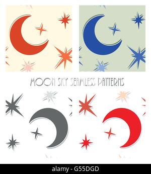 Abstract luna stella sky seamless pattern impostato vettore sfondo design Illustrazione Vettoriale