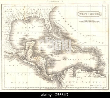 Caraibi: West Indies. America centrale. Florida Texas Lousiana, 1830 mappa vecchia Foto Stock