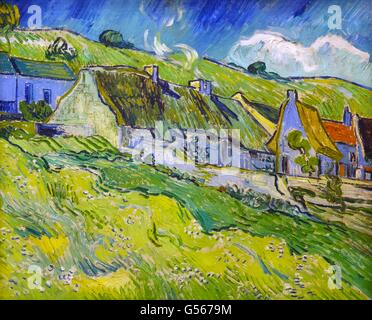 Cottage con il tetto di paglia a Cordeville di Vincent van Gogh, 1890, Stato Hermitage Museum di San Pietroburgo, Russia Foto Stock