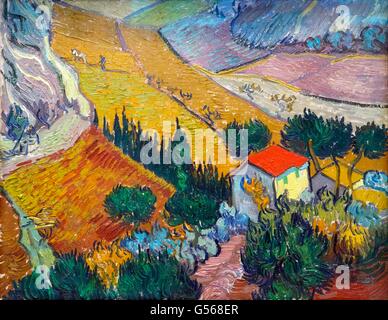 Paesaggio con casa e Plowman di Vincent van Gogh, 1889, Stato Hermitage Museum di San Pietroburgo, Russia Foto Stock