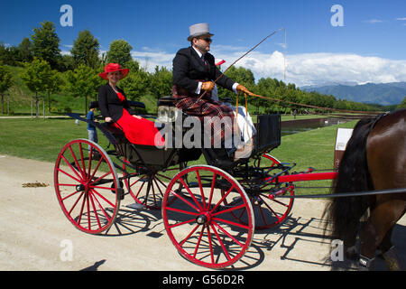 Torino, Italia. 19 giugno 2016. Terzo concorso internazionale di attacchi tradizionali. I giardini della Reggia di Venaria. Tipico equipaggio pronto per iniziare a credito: Daniele mattioda/Alamy Live News Foto Stock