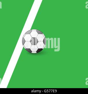 Pallone da calcio sul campo accanto alla linea bianca. Illustrazione Vettoriale
