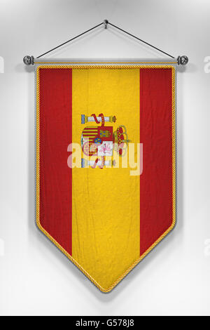 Pennant con bandiera spagnola. 3D illustrazione con altamente dettagliate texture. Foto Stock