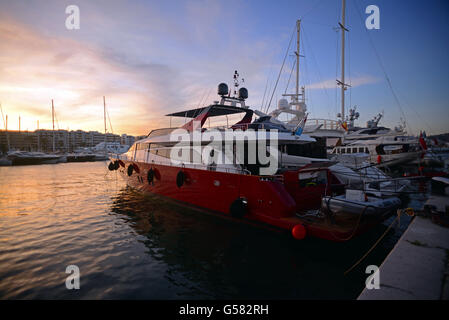 Tramonto al porto di Ibiza, isole Baleari, Spagna Foto Stock