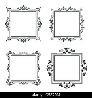 Telaio vintage modello di frontiera isolati su bianco sfondo vettoriale impostato Illustrazione Vettoriale