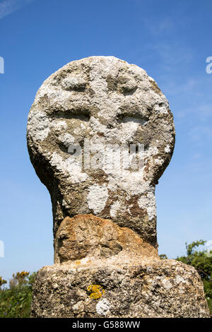 Antica cristiana celtica croce di pietra, vicino a St Buryan, Cornwall, Regno Unito Foto Stock