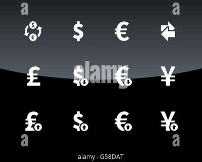 Tasso di cambio icone su sfondo nero Illustrazione Vettoriale