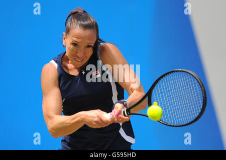 Jelena Jankovic in Serbia in azione contro Misaki Doi del Giappone durante la loro partita finale di un quarto Foto Stock