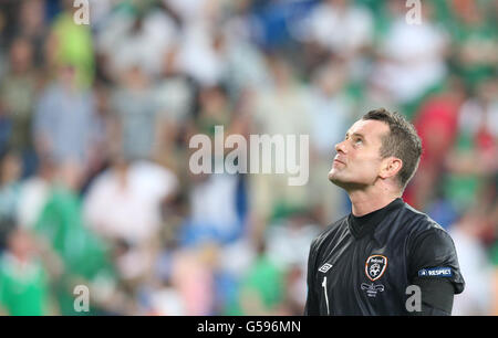 Shay della Repubblica d'Irlanda durante la partita del gruppo UEFA Euro 2012 allo stadio municipale di Poznan, Polonia. Foto Stock