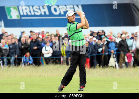 Padraig Harrington in Irlanda durante il secondo giorno dell'Irish Open al Royal Portrush Golf Club di Portrush. Foto Stock