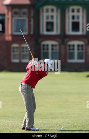 Rory McIlroy dell'Irlanda del Nord durante la quarta giornata di prove per l'Open Championship 2012 al Royal Lytham & St. Annes Golf Club, Lytham & St Annes. Foto Stock