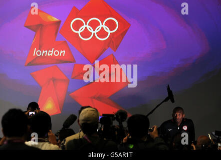 USA Basketball's Kobe Bryant durante la conferenza stampa presso il Main Press Center nel Parco Olimpico di Londra. Foto Stock