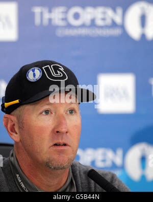 David Duval negli Stati Uniti durante una conferenza stampa il quarto giorno di prove per il Campionato Open 2012 al Royal Lytham &amp; St. Annes Golf Club, Lytham &amp; St. Annes. Foto Stock