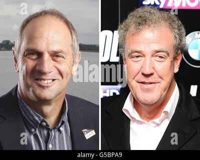 Foto non datate di Sir Steve Redgrave (a sinistra) e Jeremy Clarkson. Il cinque volte medaglia d'oro olimpica ha criticato i guadagni del presentatore Top Gear. Foto Stock