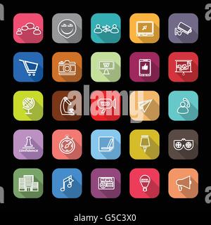 Media marketing le icone della linea con lunga ombra, vettore di stock Illustrazione Vettoriale