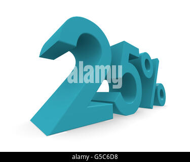 Il venticinque per cento in azzurro su sfondo bianco del rendering 3D Foto Stock