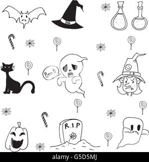 Halloween Candy ghost cat in doodle Illustrazione Vettoriale