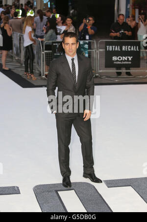 Colin Farrell arriva per la prima britannica di Total Recall, presso il Vue West End di Londra. PREMERE ASSOCIAZIONE foto. Data immagine: Giovedì 16 agosto 2012. Il credito fotografico dovrebbe essere: Rick Findler/PA Wire Foto Stock