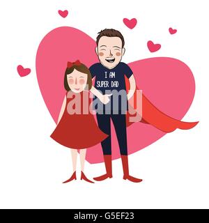 Io sono super papà illustrazione cartoon girl figlia con il suo grazioso padre Illustrazione Vettoriale