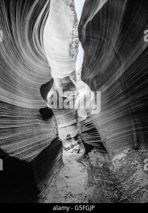 Guardando dritto in Antelope e rattlesnake slot canyon, Arizona, Stati Uniti. Forme e colori incredibili durante la luce del giorno. Natura e paesaggio potenti Foto Stock