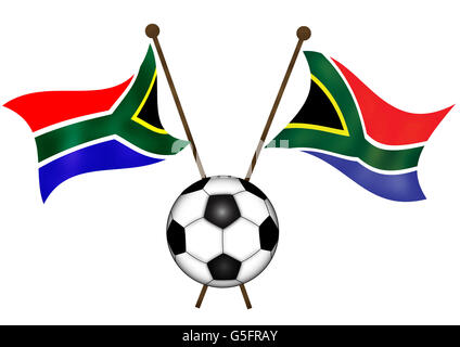 South African bandiere con pallone da calcio Foto Stock