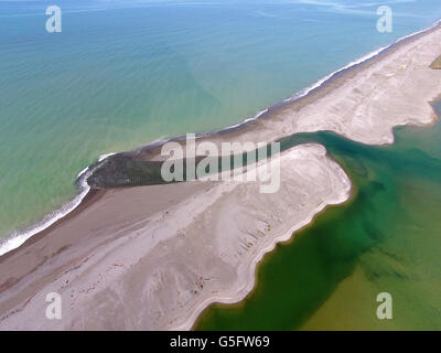 Opihi Foce, vicino a Temuka, Canterbury sud, South Island, in Nuova Zelanda - antenna fuco Foto Stock